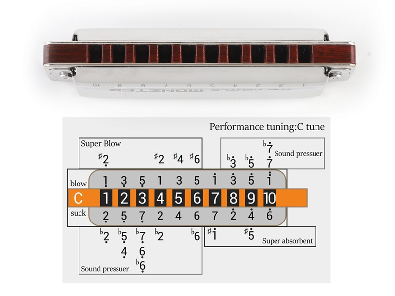 JDR Blues Harmonica Key of C Gentle Monster, GM1920 Wood Blues Armonica 10 Hole Compromise Tuning Harp for Adults Professional Beginners Mouth Organ with Case