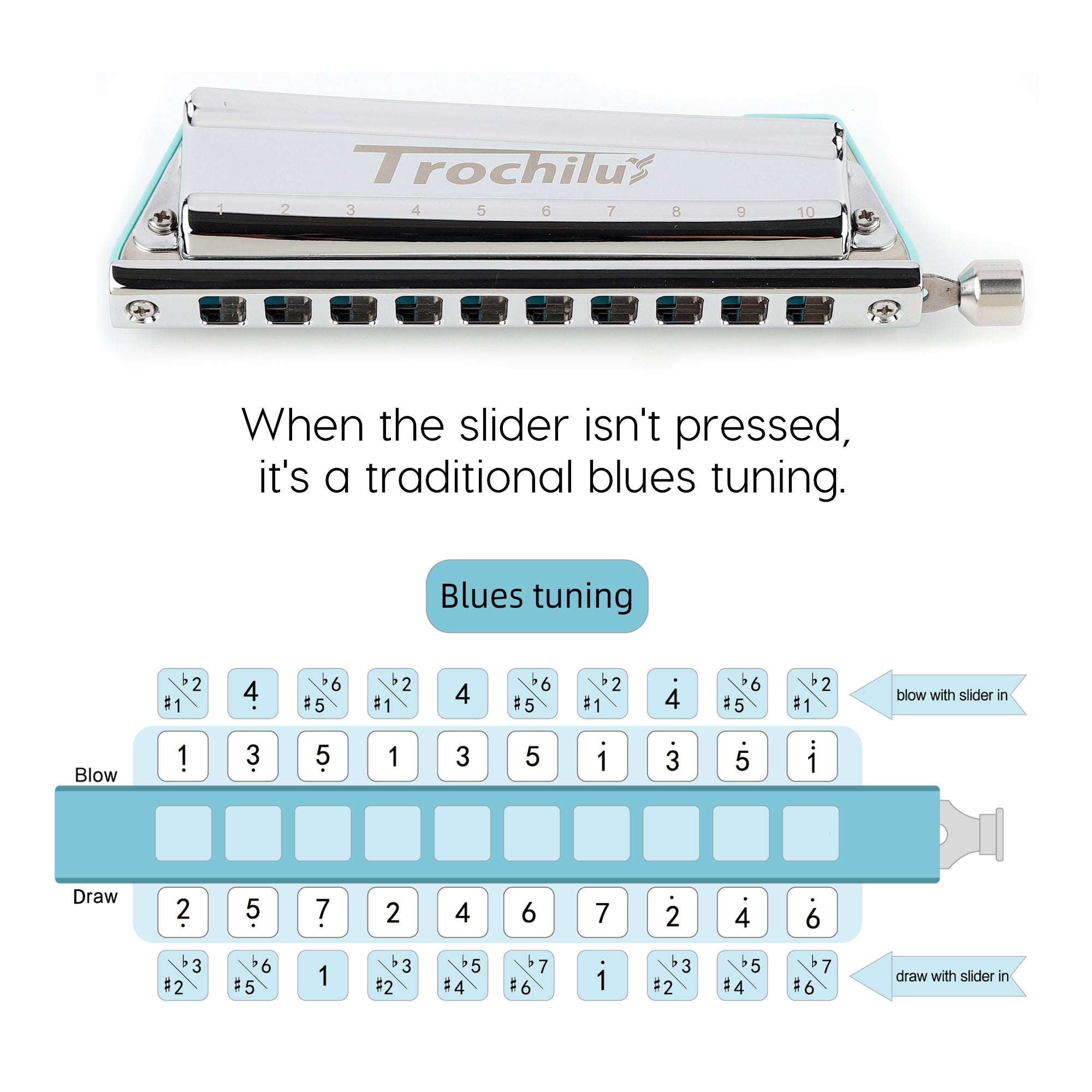 JDR Trochilus Chromatic Harmonica 10 Holes Chromonica Key of C Armonica Valveless Harp Mouth Organ with Case for Adults Professionals Beginners Teachers Students (Chromatic/Solo Tuning Key of C)