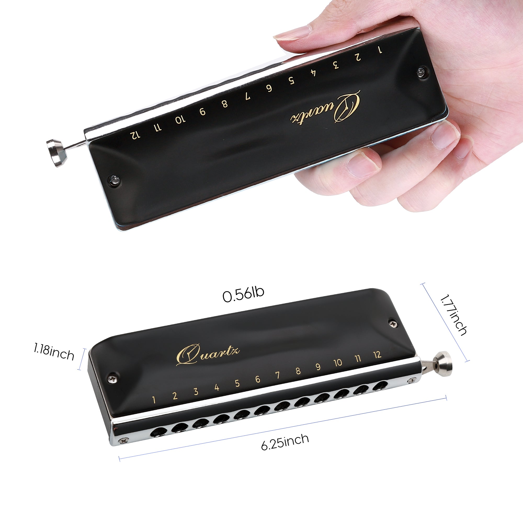 JDR Quartz Chromatic Harmonica C Key 12 Holes 48 Tones Chromonica Half Valves Easy Bending No Sticky Valves Mouth Organ Harp for Kids Beginner Adults Professional Player Parents
