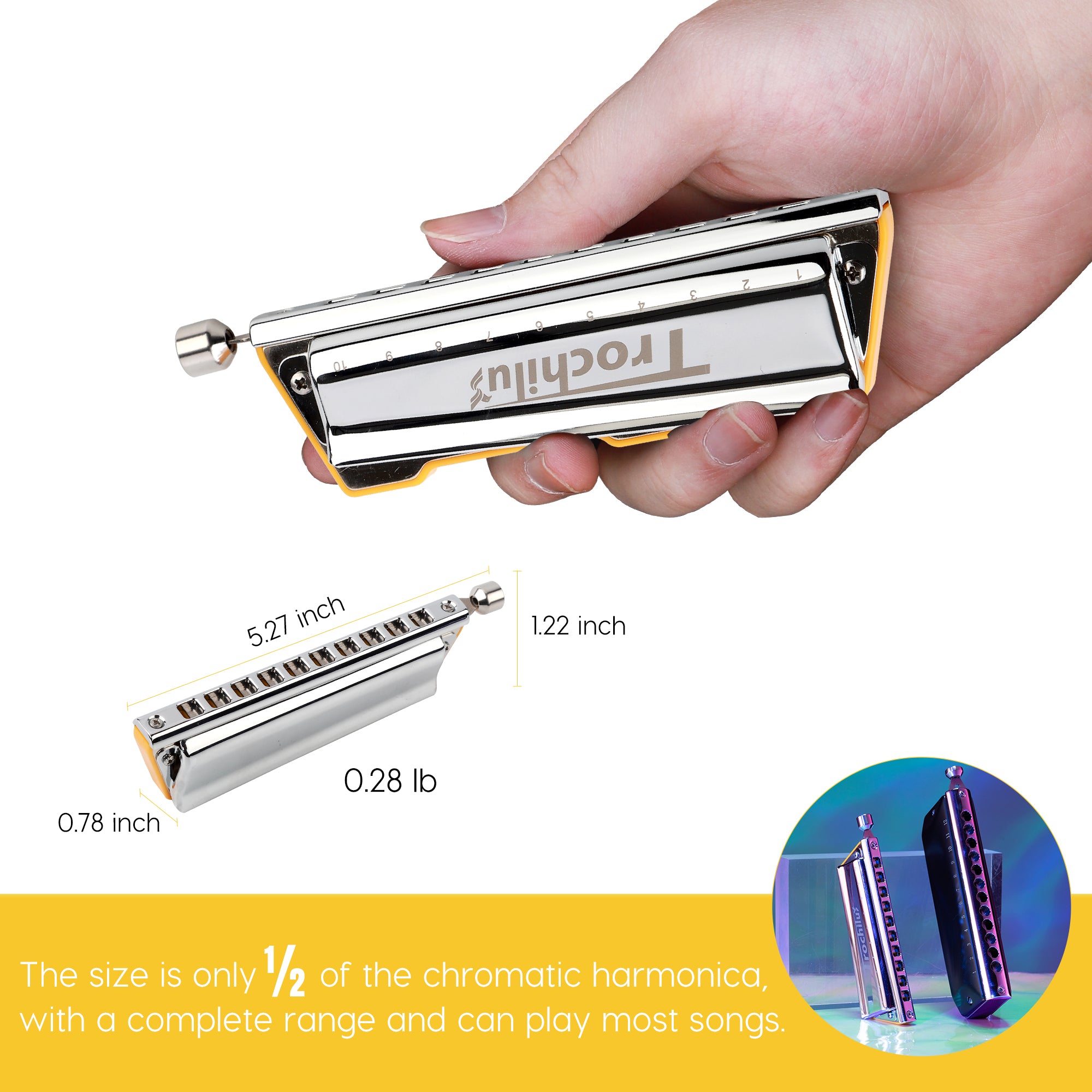 JDR Trochilus Chromatic Harmonica 10 Holes Chromonica Key of C Armonica Valveless Harp Mouth Organ with Case for Adults Professionals Beginners Teachers Students (Chromatic/Solo Tuning Key of C)