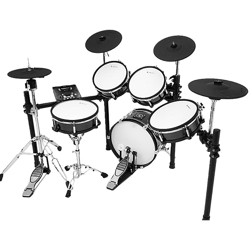 LEMON T580 Electronic Drum Set – Full Mesh Wood Shell Kit with 5 Drums 4 Cymbals, Bluetooth Audio & MIDI, 402 Sounds, Dual-Zone Pads, Independent Hi-Hat Pedal – T580BL or T580BK