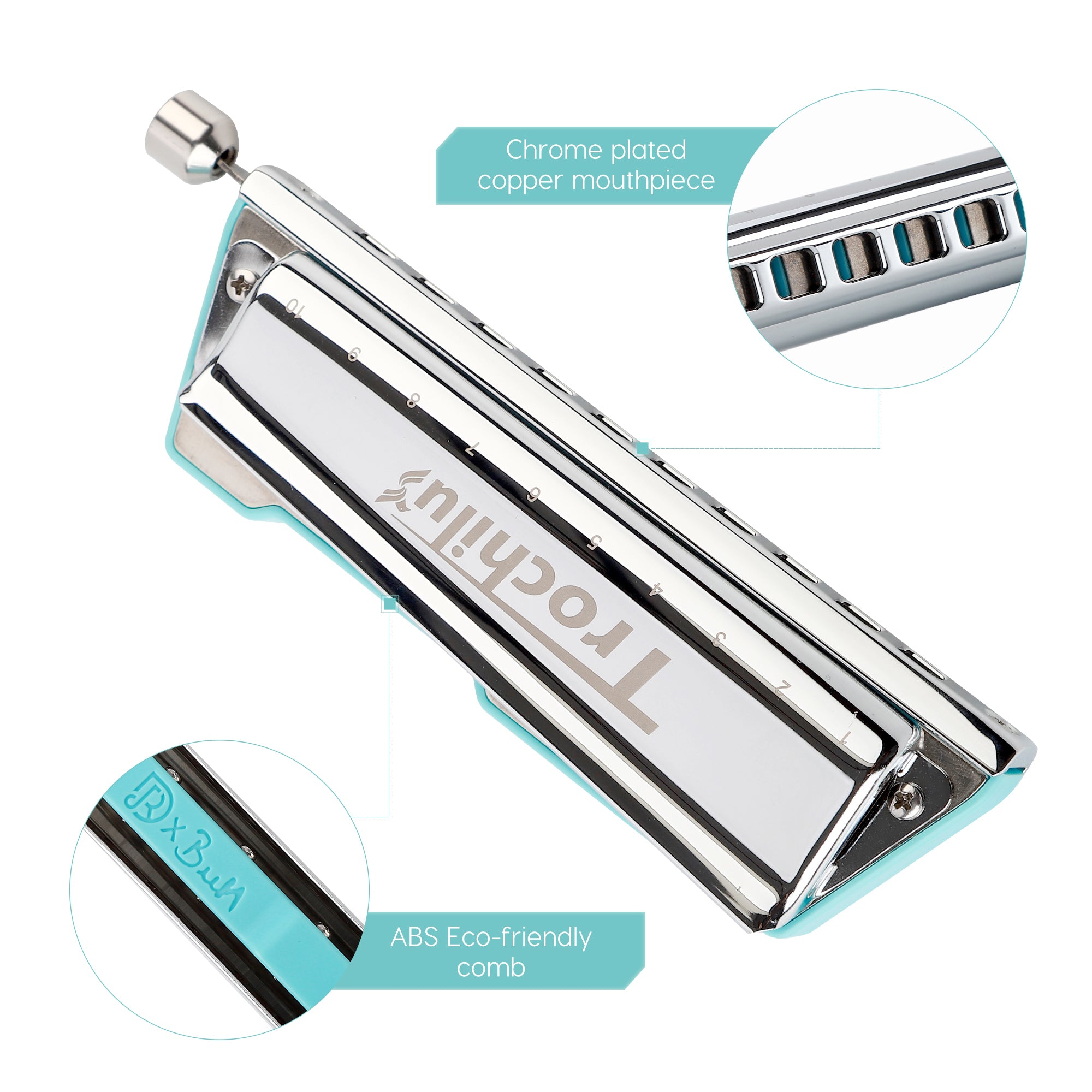 JDR Trochilus Chromatic Harmonica 10 Holes Chromonica Key of C Armonica Valveless Harp Mouth Organ with Case for Adults Professionals Beginners Teachers Students (Chromatic/Solo Tuning Key of C)
