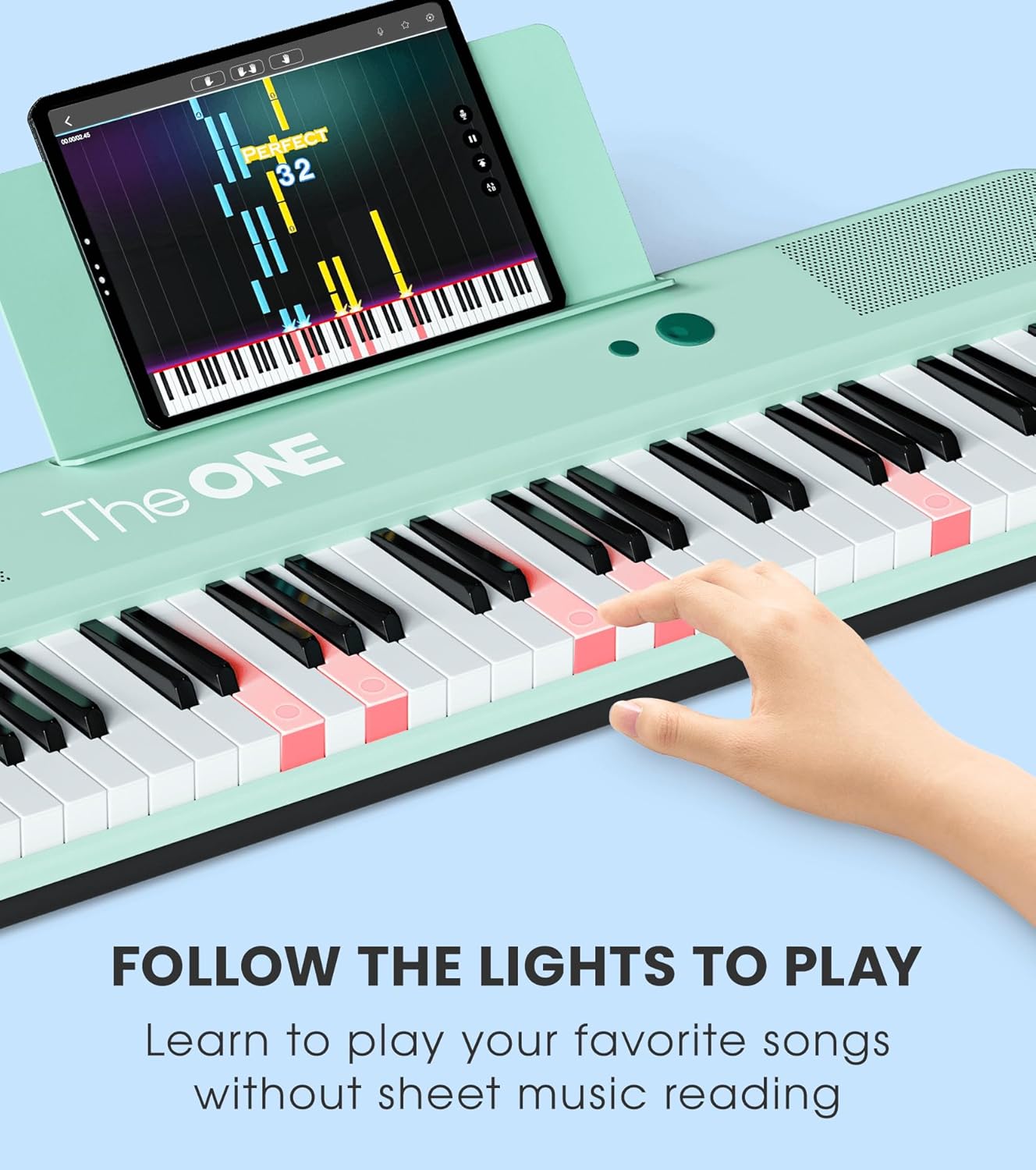The ONE Smart Keyboard COLOR 61 Keys Piano Keyboard, Music Keyboard with 256 Timbres, 64 Polyphony, 6 Speakers, Built-in LED Lights and Free Apps
