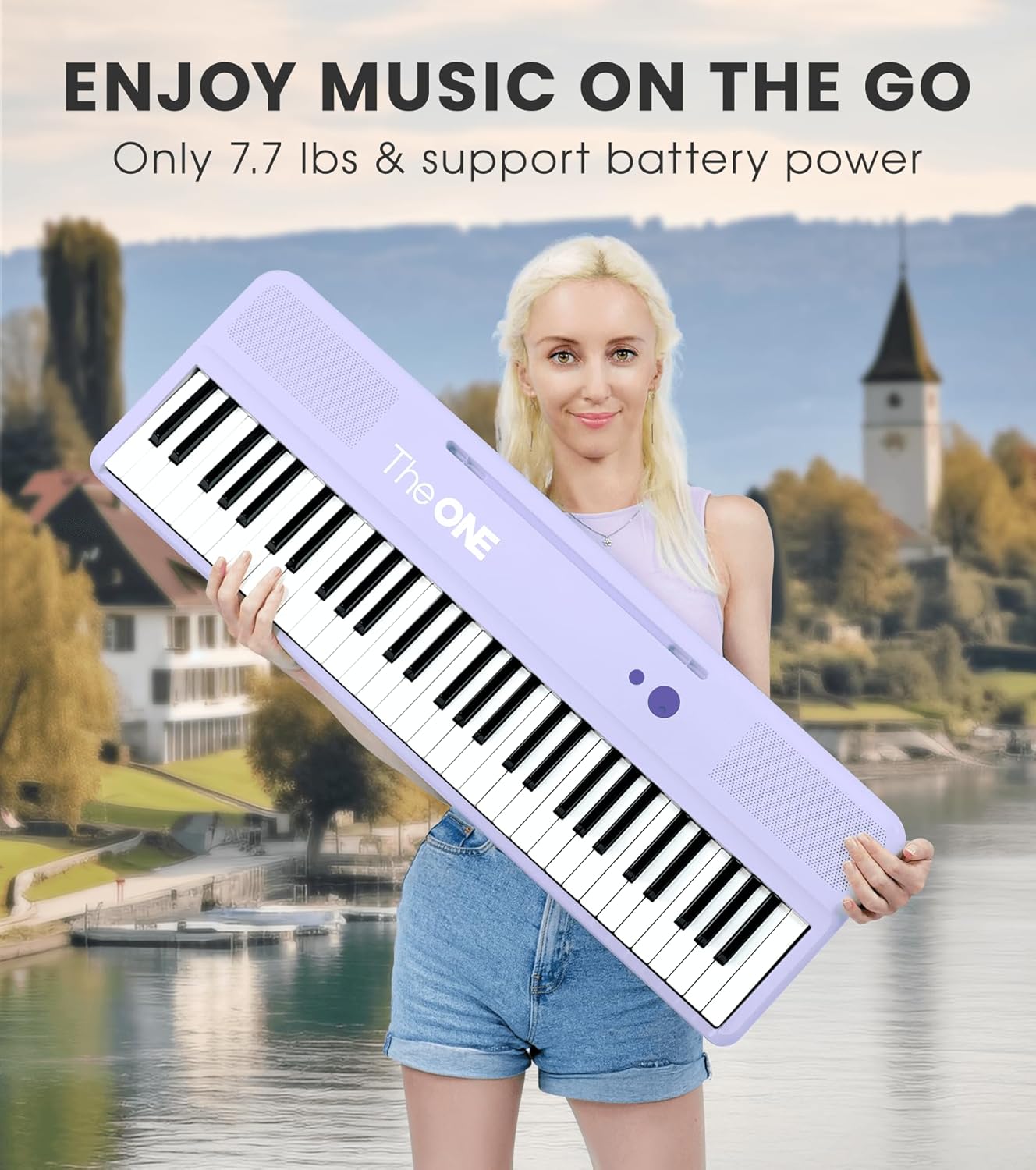 The ONE Smart Keyboard COLOR 61 Keys Piano Keyboard, Music Keyboard with 256 Timbres, 64 Polyphony, 6 Speakers, Built-in LED Lights and Free Apps