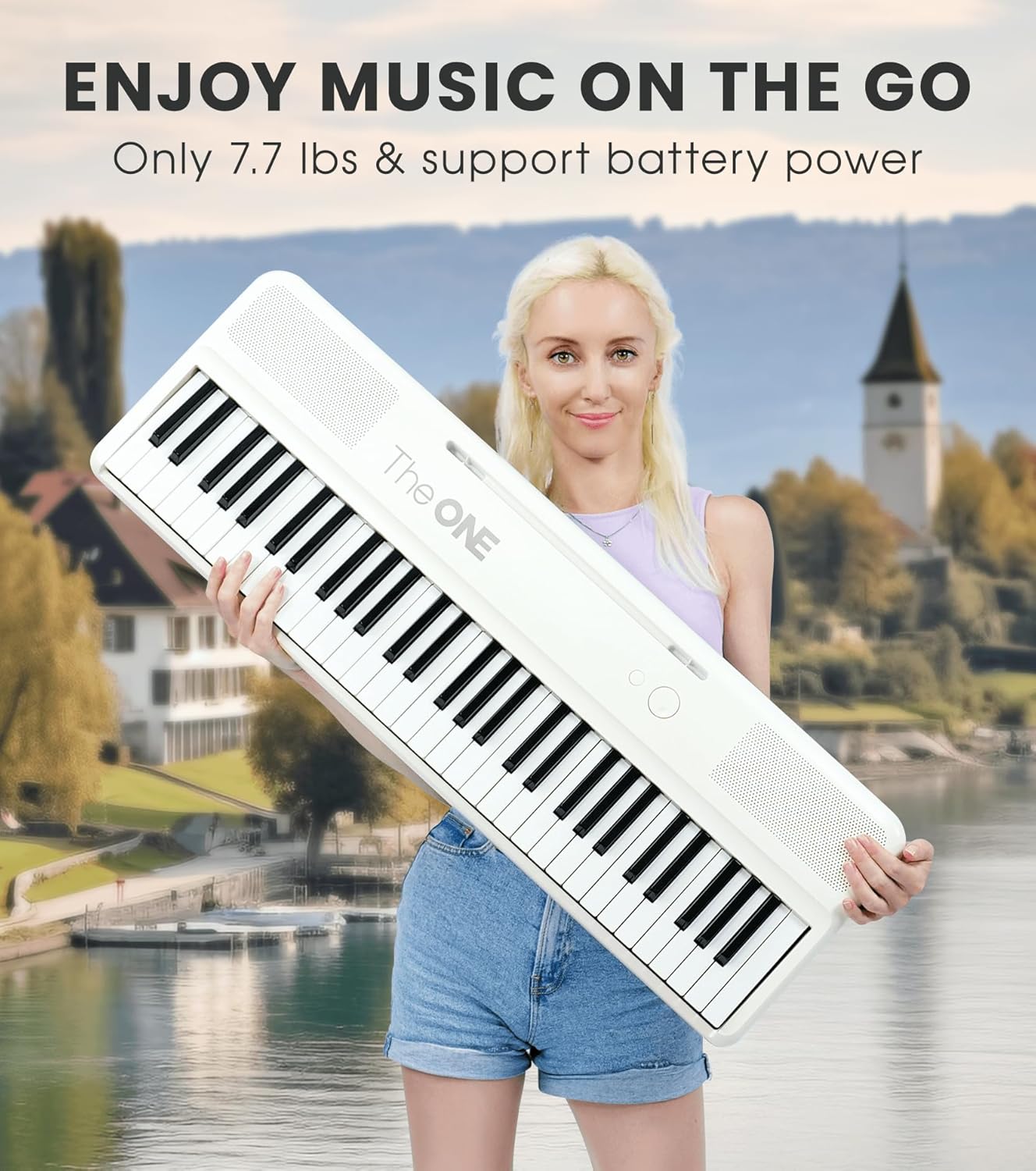 The ONE Smart Keyboard COLOR 61 Keys Piano Keyboard, Music Keyboard with 256 Timbres, 64 Polyphony, 6 Speakers, Built-in LED Lights and Free Apps
