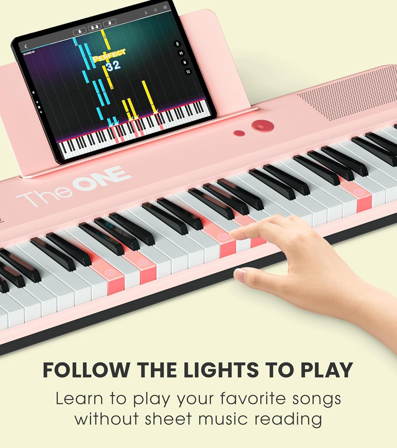 The ONE Smart Keyboard COLOR 61 Keys Piano Keyboard, Music Keyboard with 256 Timbres, 64 Polyphony, 6 Speakers, Built-in LED Lights and Free Apps