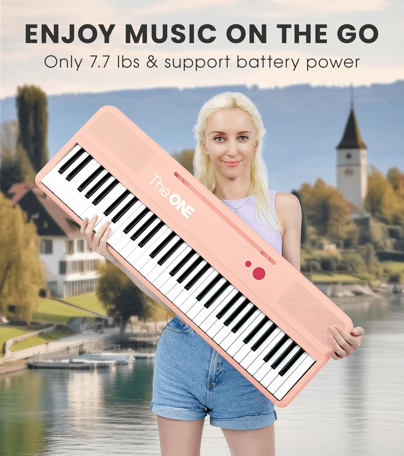 The ONE Smart Keyboard COLOR 61 Keys Piano Keyboard, Music Keyboard with 256 Timbres, 64 Polyphony, 6 Speakers, Built-in LED Lights and Free Apps