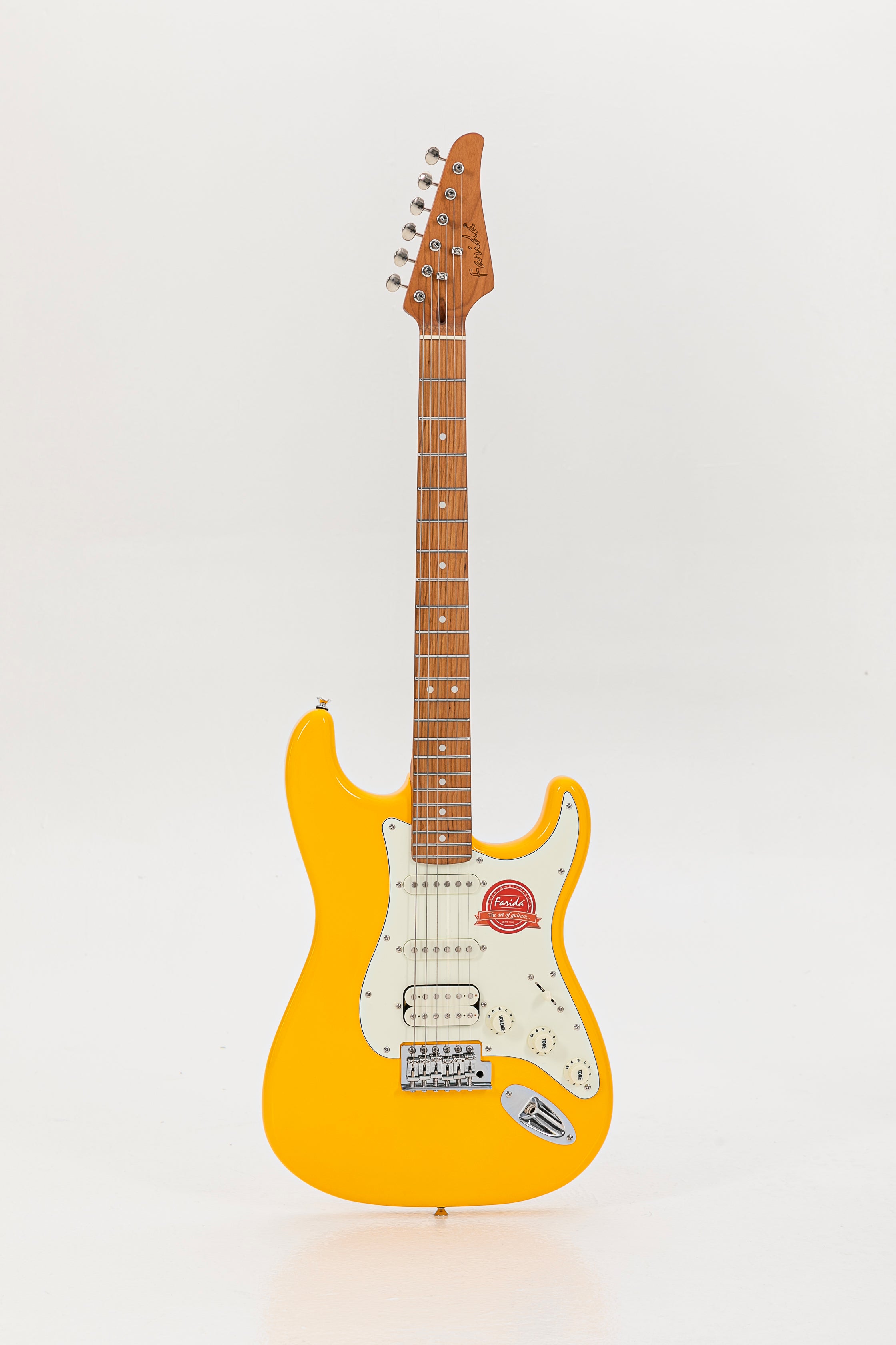 Farida F-5020 Series Electric Guitar ā Beginner Strat Style with 5-Way Pickup Selector, Vintage Tremolo, Carbonized Maple Neck & T2-3 Sealed Tuners