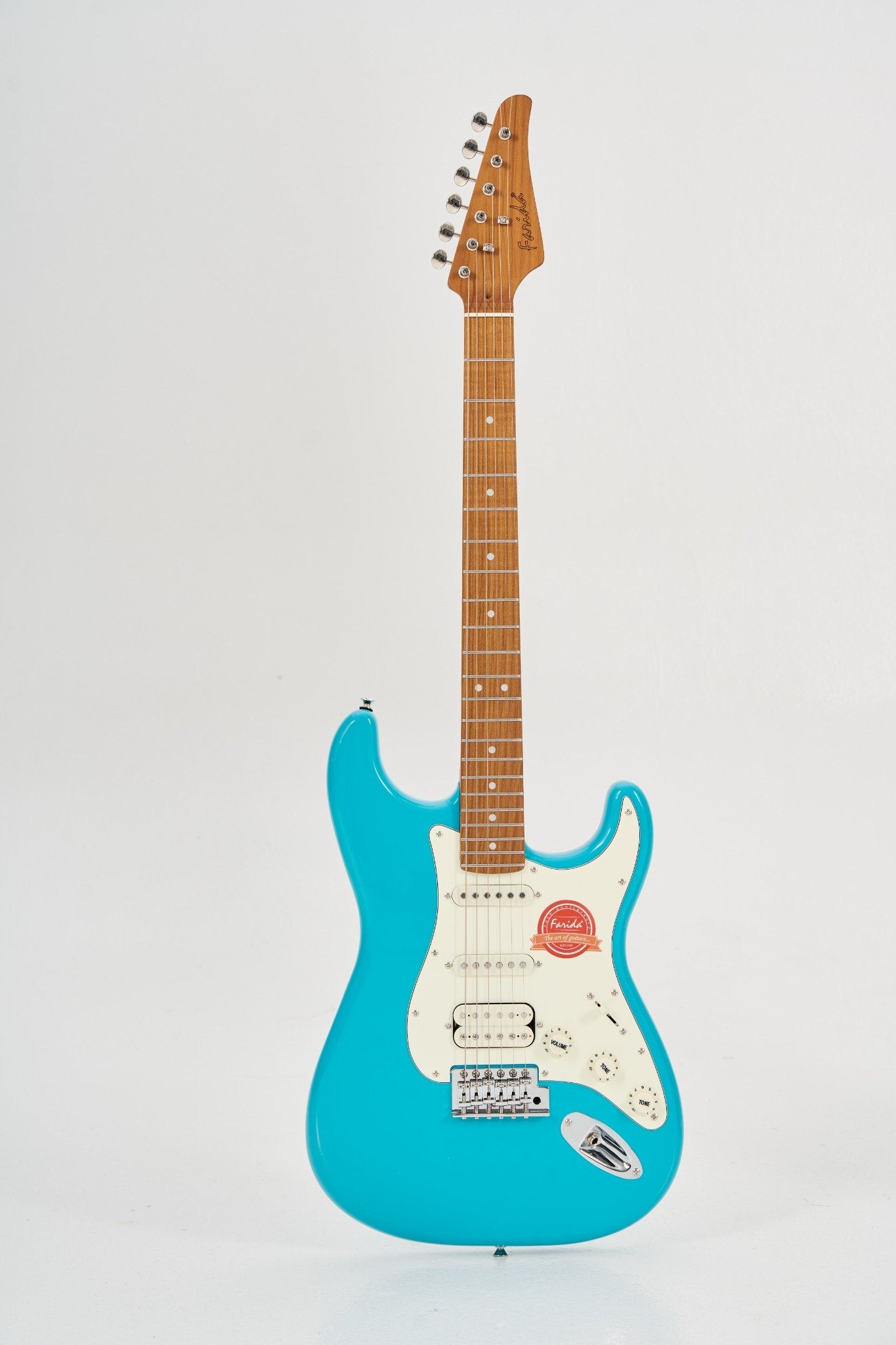 Farida F-5020 Series Electric Guitar ā Beginner Strat Style with 5-Way Pickup Selector, Vintage Tremolo, Carbonized Maple Neck & T2-3 Sealed Tuners