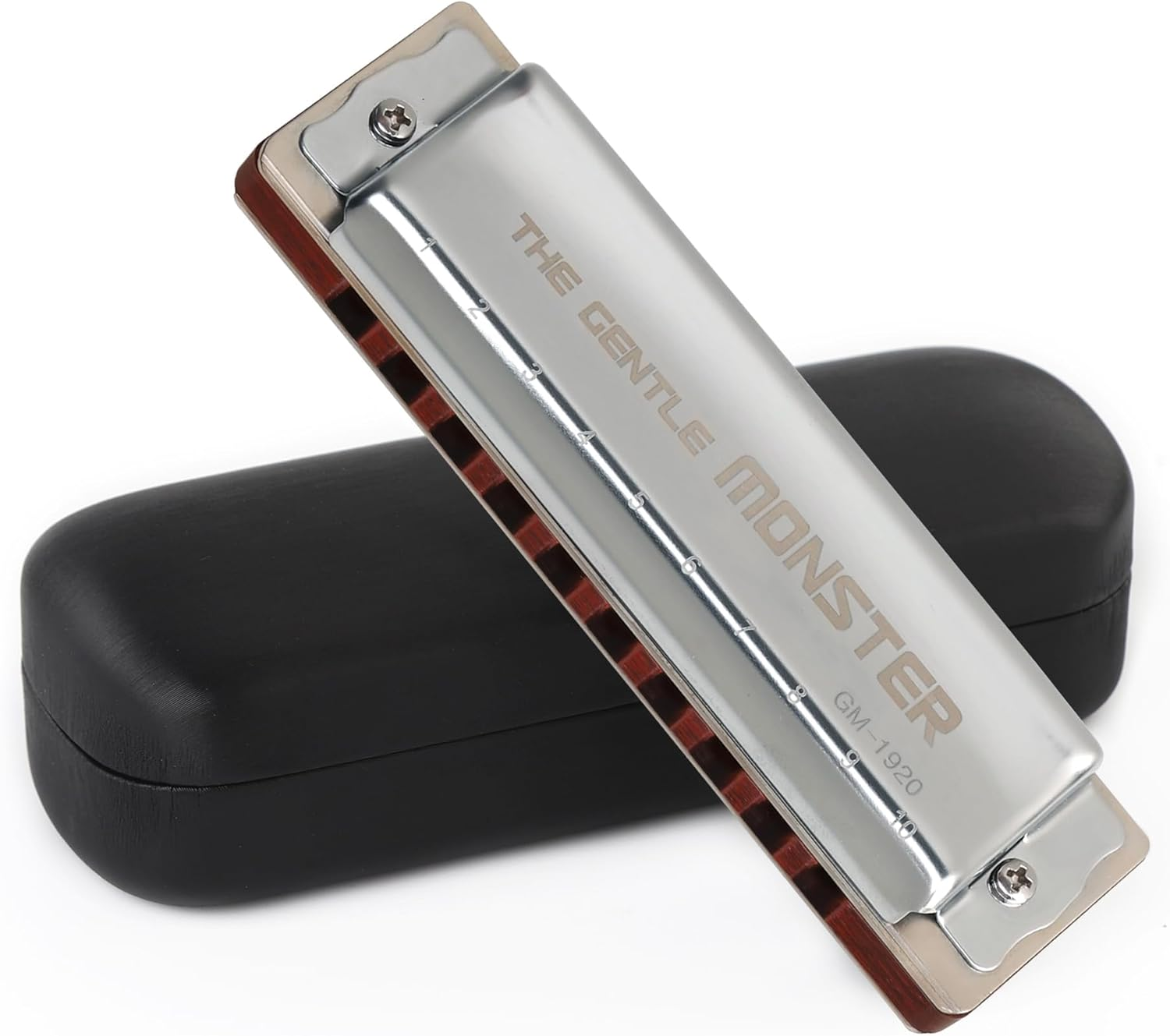 JDR Blues Harmonica Key of C Gentle Monster, GM1920 Wood Blues Armonica 10 Hole Compromise Tuning Harp for Adults Professional Beginners Mouth Organ with Case