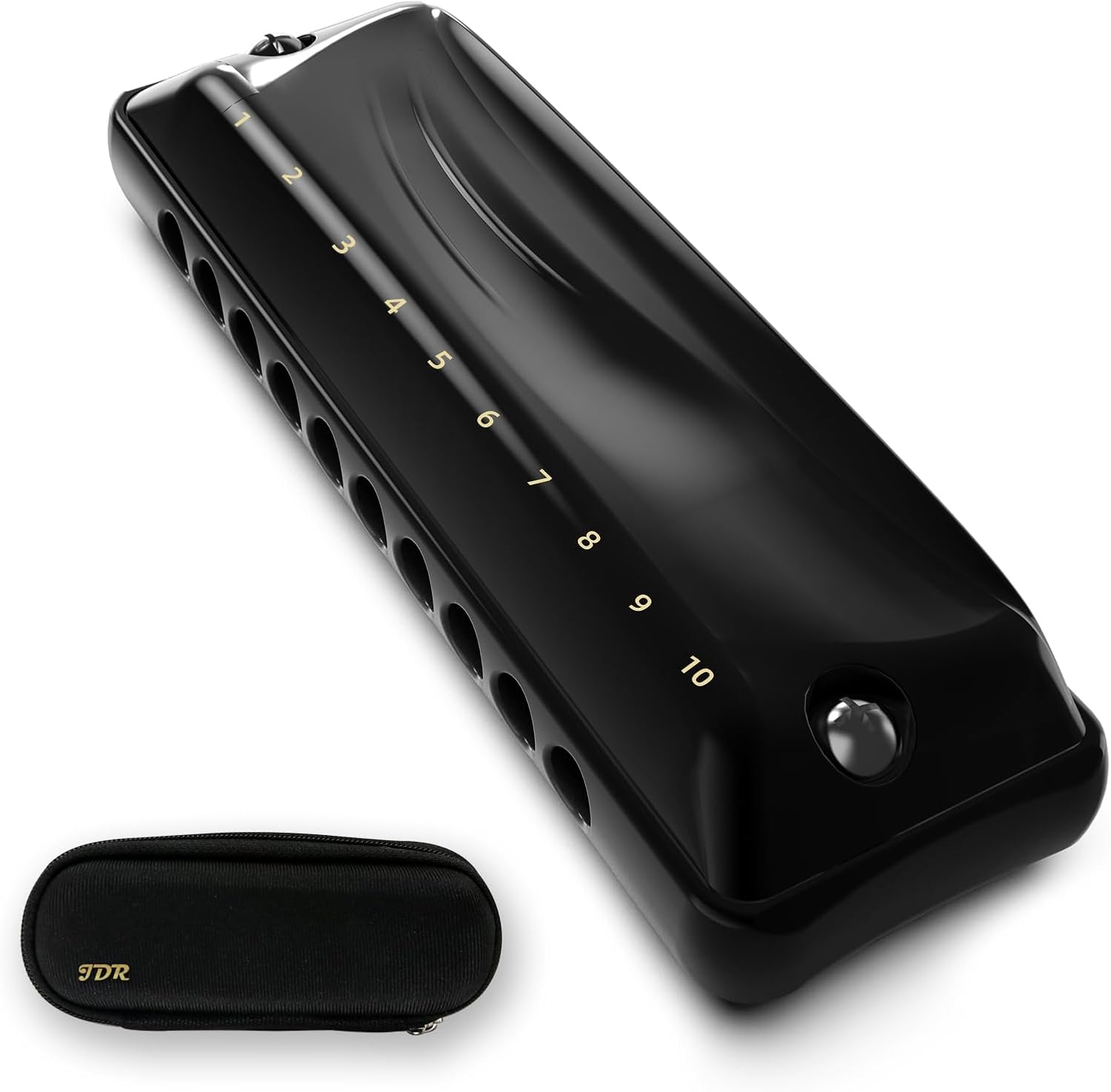 JDR Harmonica Key of C Ninja, Blues Mini Harp 10 Holes 20 Tones Musical with Case for Adults Kids Beginners Teacher Professional Students Musician Folk Rock Standard Diatonic Mouth Organ Black