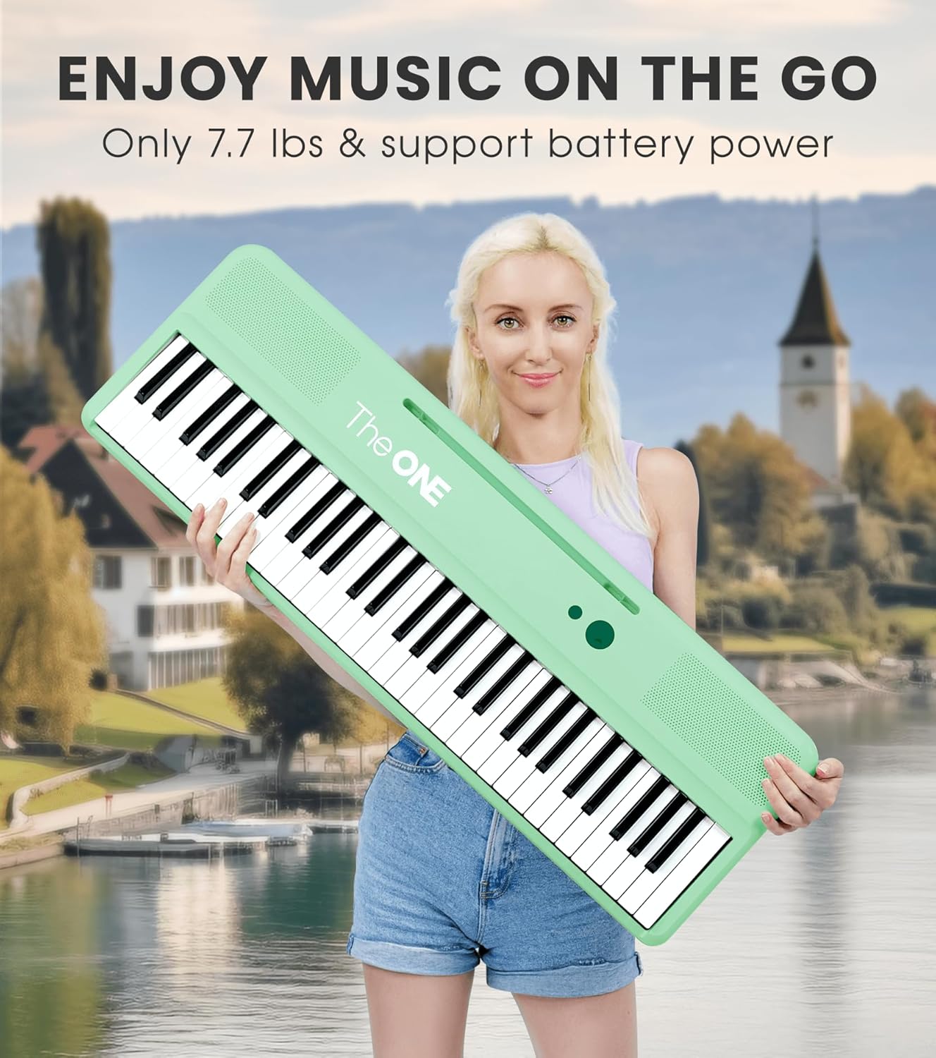 The ONE Smart Keyboard COLOR 61 Keys Piano Keyboard, Music Keyboard with 256 Timbres, 64 Polyphony, 6 Speakers, Built-in LED Lights and Free Apps