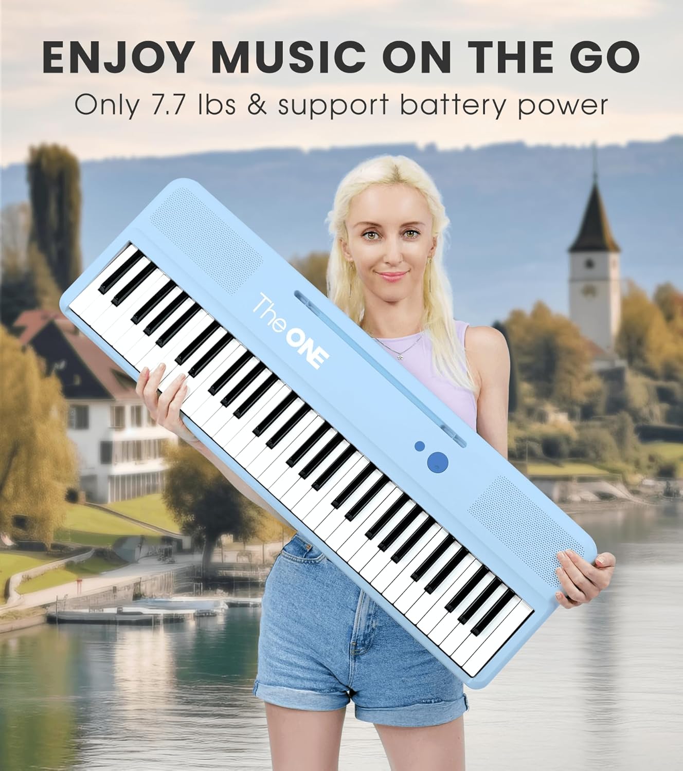 The ONE Smart Keyboard COLOR 61 Keys Piano Keyboard, Music Keyboard with 256 Timbres, 64 Polyphony, 6 Speakers, Built-in LED Lights and Free Apps