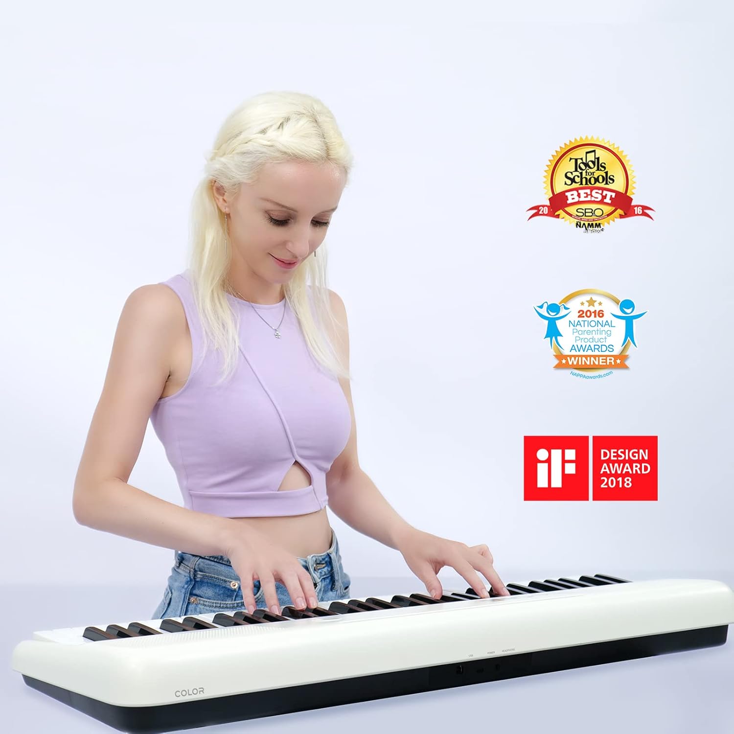 The ONE Smart Keyboard COLOR 61 Keys Piano Keyboard, Music Keyboard with 256 Timbres, 64 Polyphony, 6 Speakers, Built-in LED Lights and Free Apps