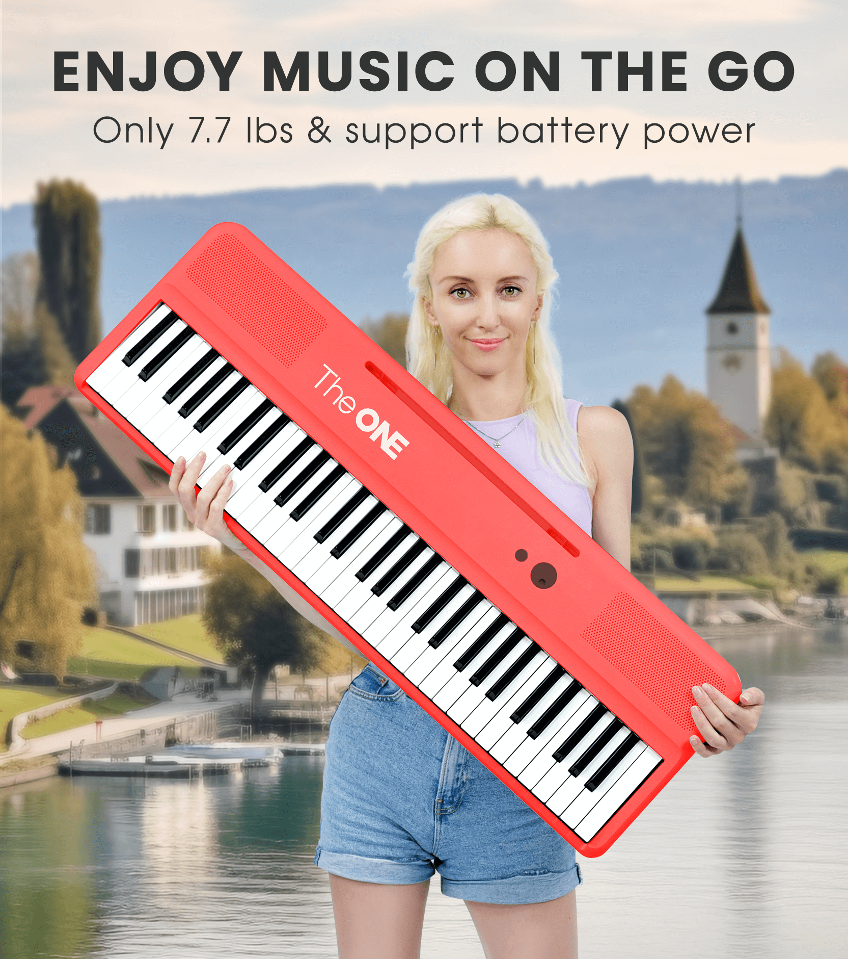 The ONE Smart Keyboard COLOR 61 Keys Piano Keyboard, Music Keyboard with 256 Timbres, 64 Polyphony, 6 Speakers, Built-in LED Lights and Free Apps